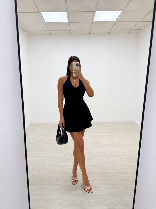 VESTIDO MINI VUELVO HALTER NEGRO