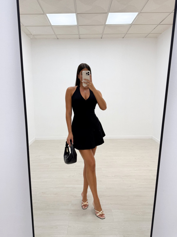 VESTIDO MINI VUELVO HALTER NEGRO