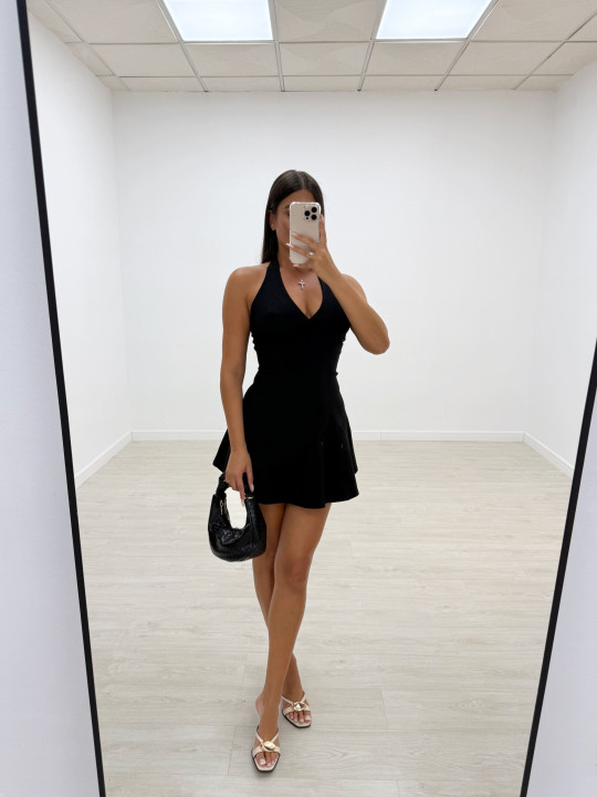 VESTIDO MINI VUELVO HALTER NEGRO