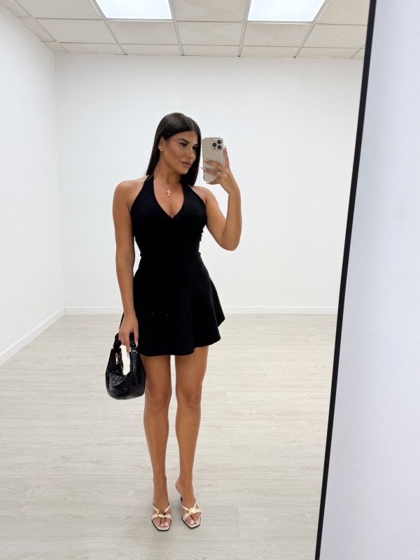 VESTIDO MINI VUELVO HALTER NEGRO