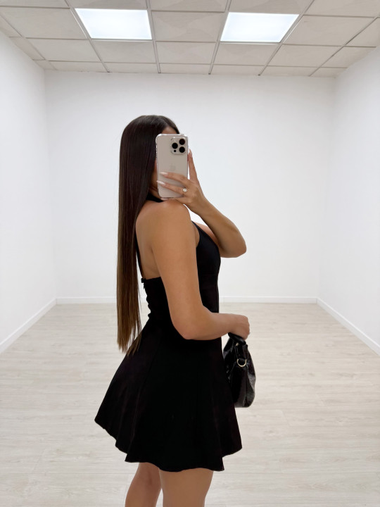 VESTIDO MINI VUELVO HALTER NEGRO