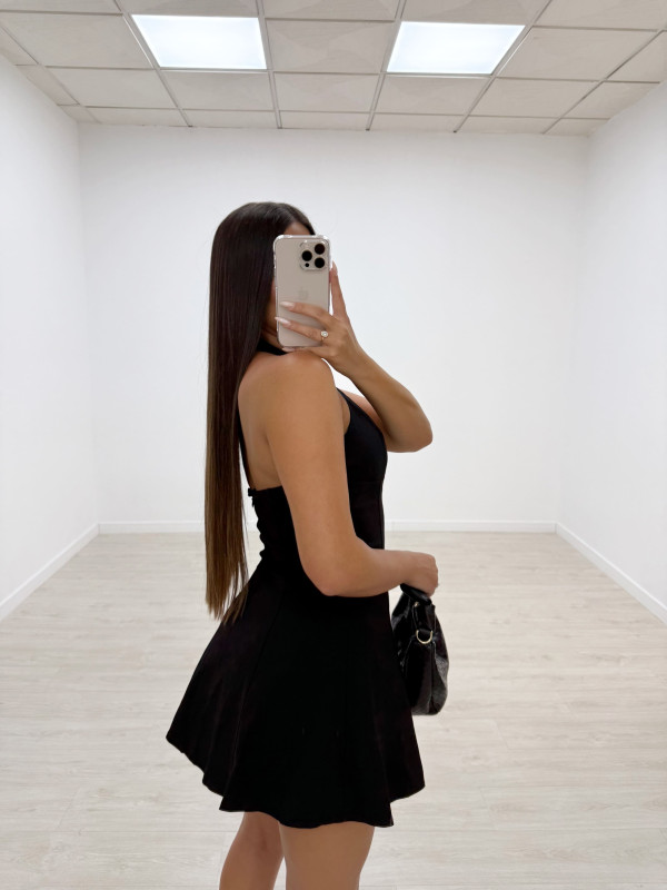 VESTIDO MINI VUELVO HALTER NEGRO