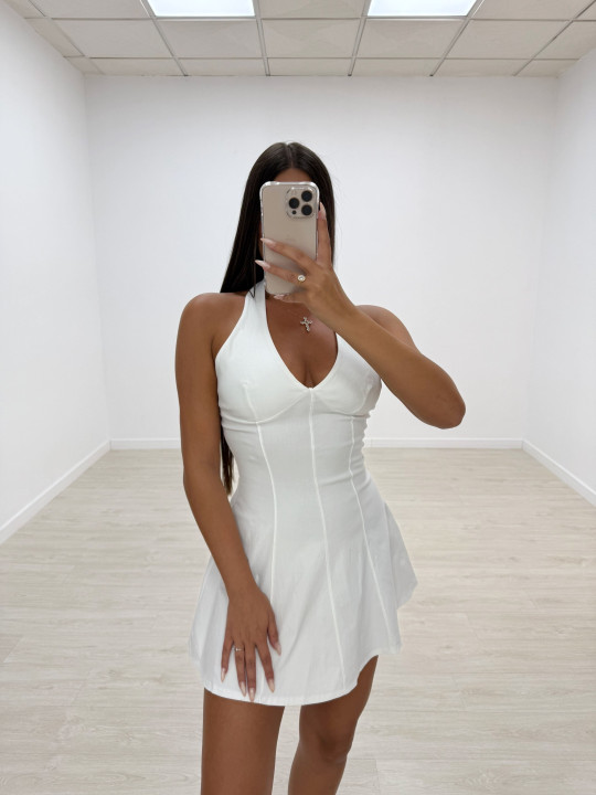 VESTIDO MINI VUELVO HALTER BLANCO