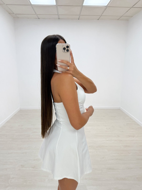 VESTIDO MINI VUELVO HALTER BLANCO