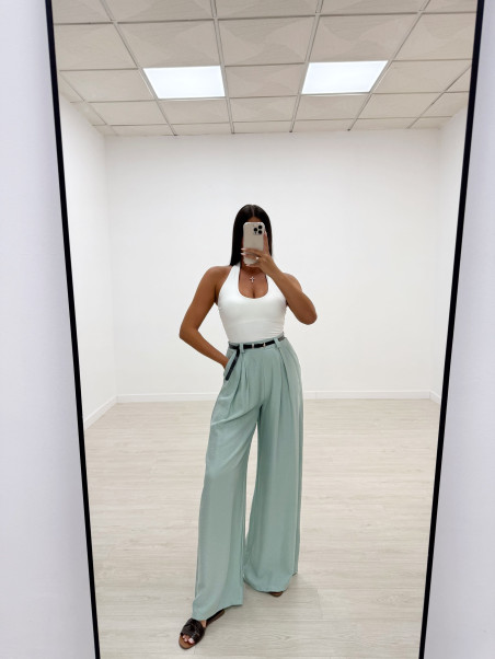 PANTALÓN WIDE LEG FLUIDO + CINTURÓN TURQUESA