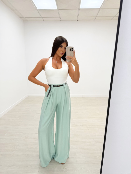 PANTALÓN WIDE LEG FLUIDO + CINTURÓN TURQUESA PANTALÓN WIDE LEG FLUIDO + CINTURÓN TURQUESA