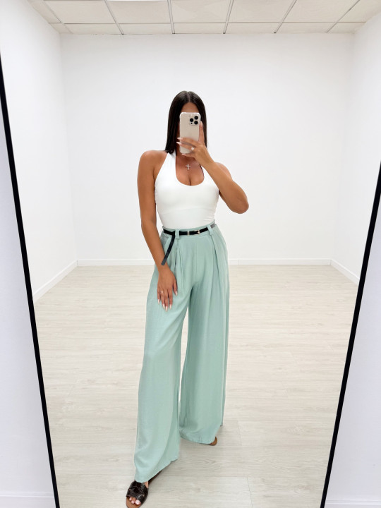 PANTALÓN WIDE LEG FLUIDO + CINTURÓN TURQUESA PANTALÓN WIDE LEG FLUIDO + CINTURÓN TURQUESA