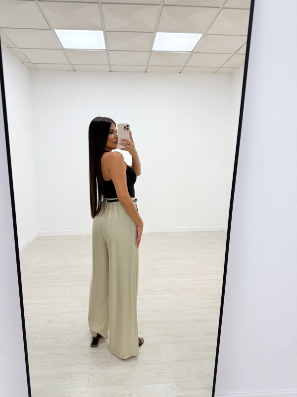 PANTALÓN WIDE LEG FLUIDO + CINTURÓN BEIGE
