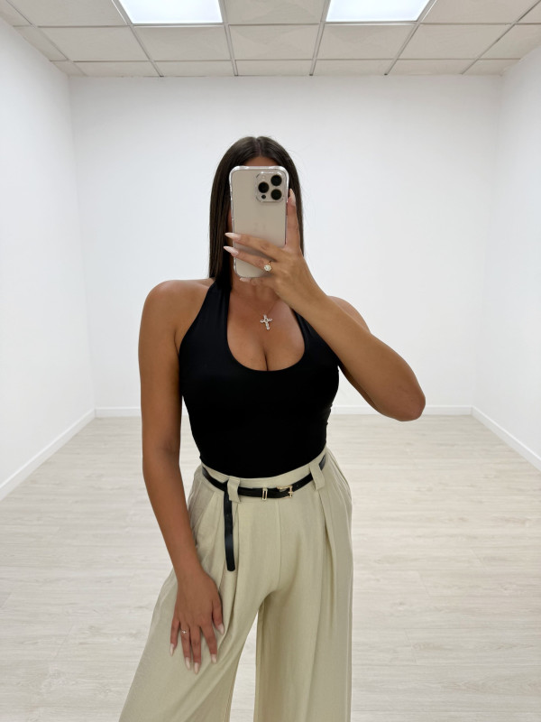 PANTALÓN WIDE LEG FLUIDO + CINTURÓN BEIGE
