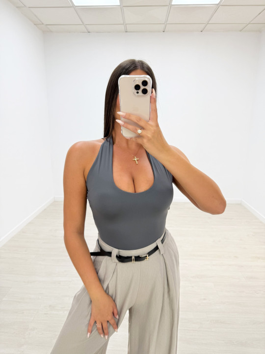 TOP LICRA HALTER GRIS
