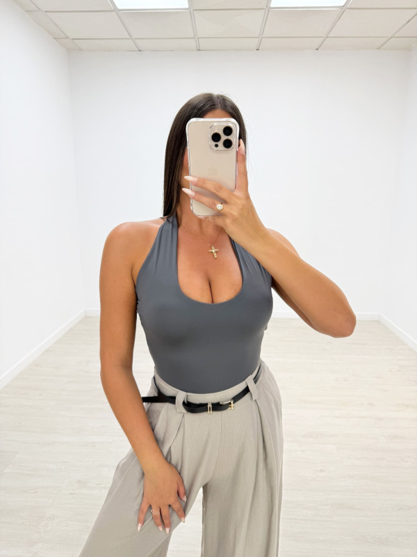 TOP LICRA HALTER GRIS