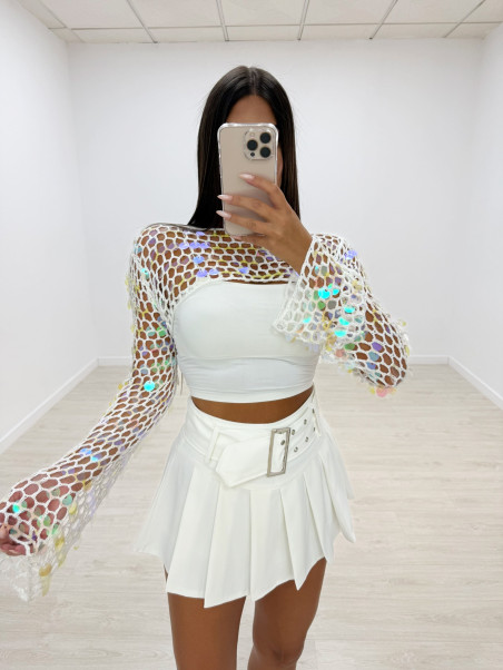 TOP CALADO LENTEJUELAS BLANCO
