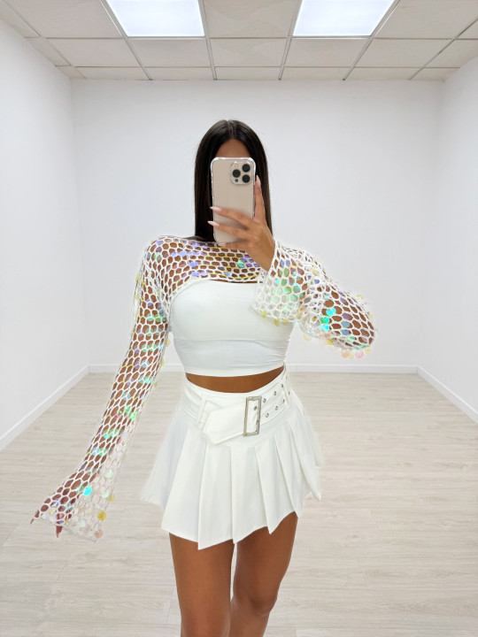 TOP CALADO LENTEJUELAS BLANCO