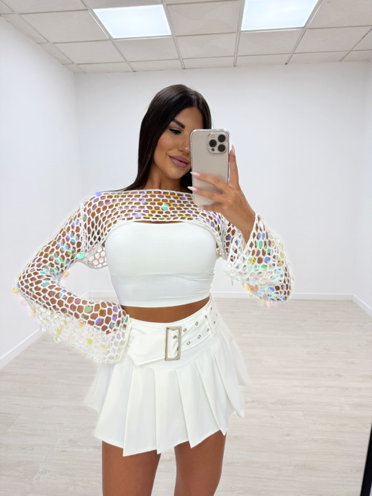 TOP CALADO LENTEJUELAS BLANCO