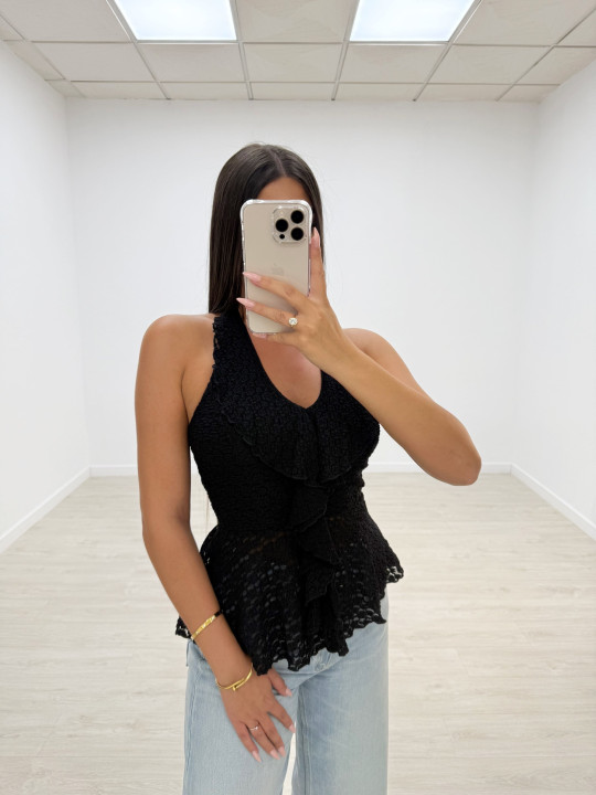 TOP HALTER FLOR NEGRO