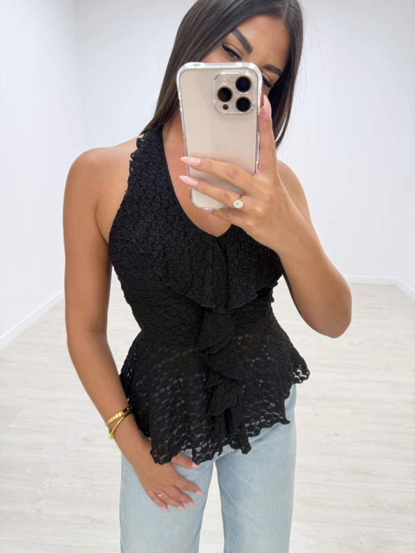 TOP HALTER FLOR NEGRO