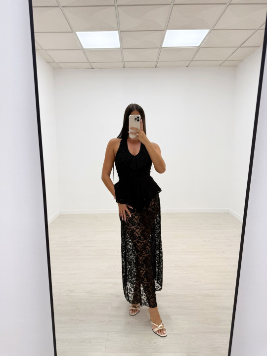 TOP HALTER FLOR NEGRO