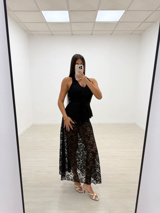 TOP HALTER FLOR NEGRO