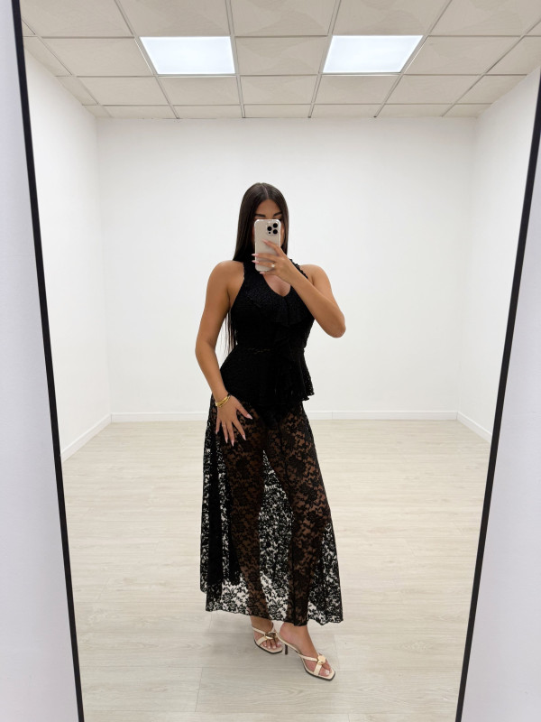 TOP HALTER FLOR NEGRO