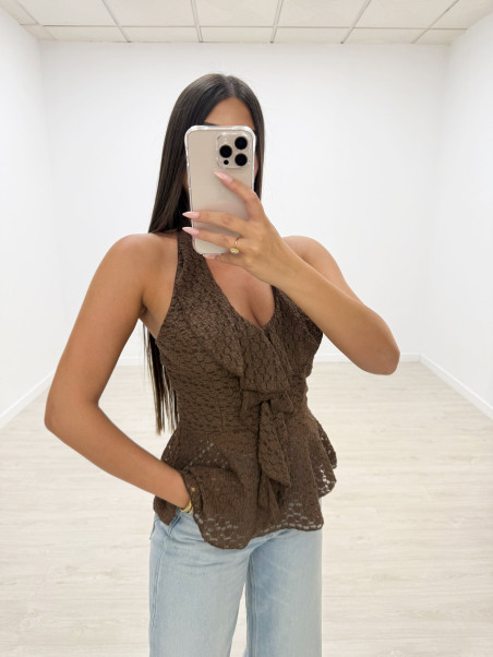TOP HALTER FLOR MARRÓN