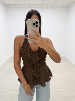 TOP HALTER FLOR MARRÓN