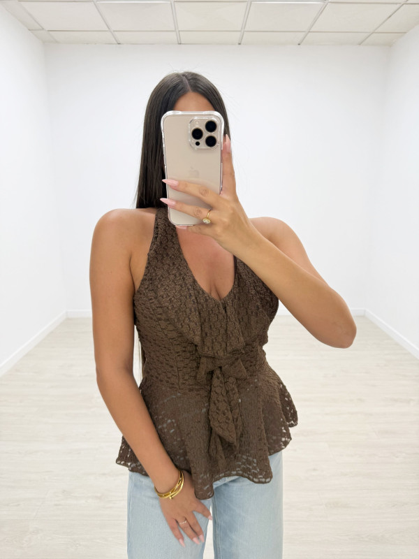 TOP HALTER FLOR MARRÓN