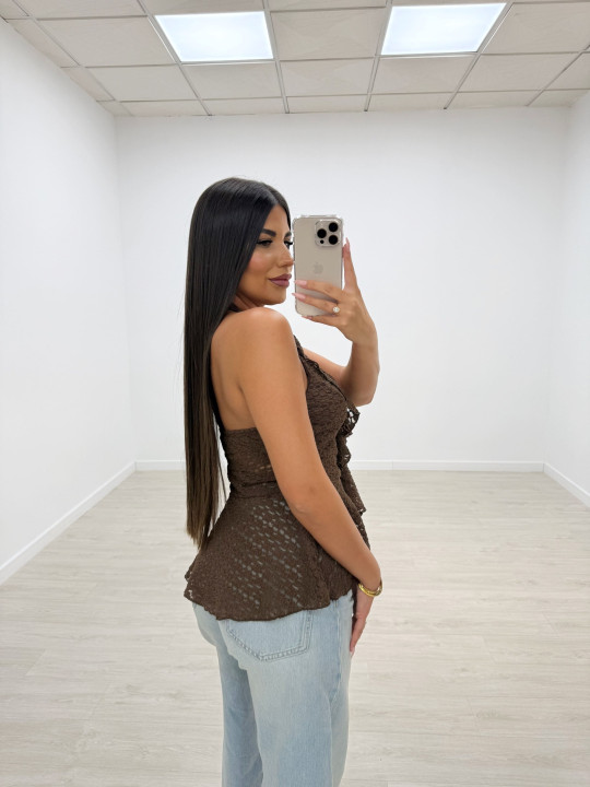 TOP HALTER FLOR MARRÓN