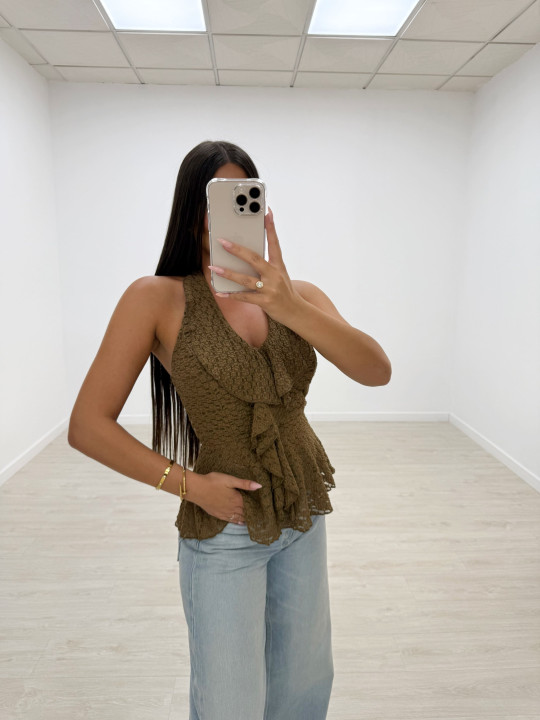 TOP HALTER FLOR CAFÉ