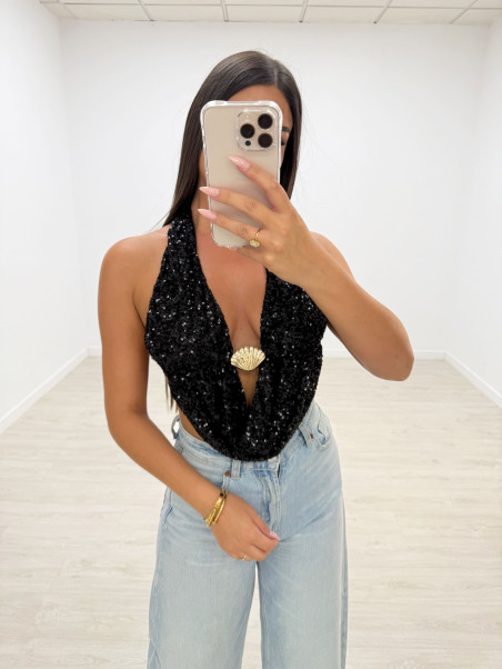 TOP LENTEJUELAS CONCHA NEGRO