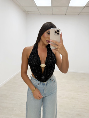 TOP LENTEJUELAS CONCHA NEGRO