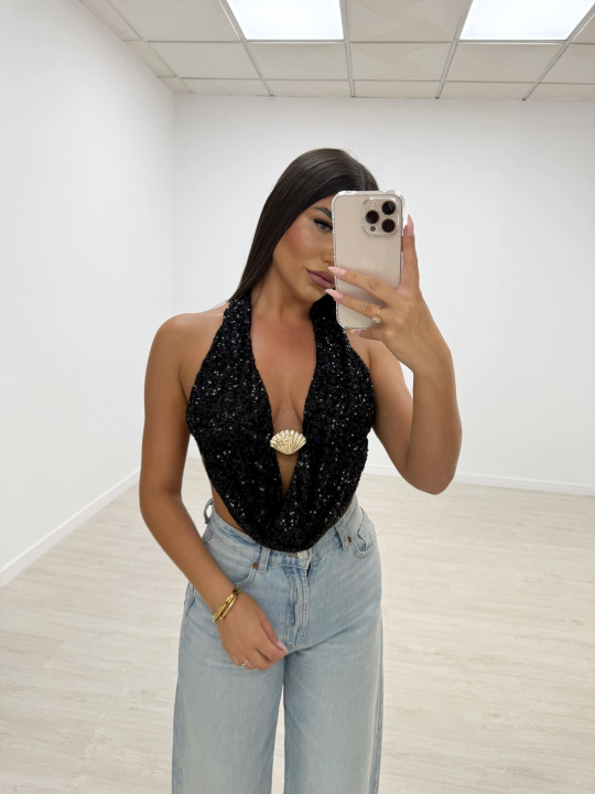 TOP LENTEJUELAS CONCHA NEGRO