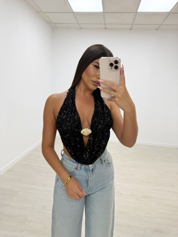 TOP LENTEJUELAS CONCHA NEGRO