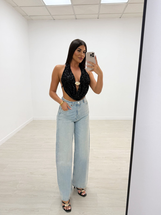 TOP LENTEJUELAS CONCHA NEGRO