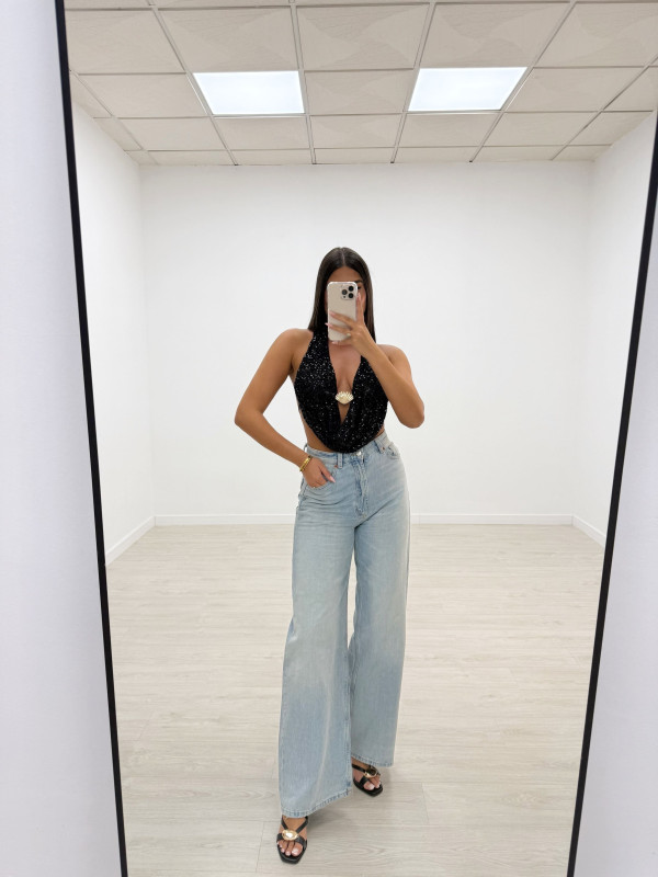 TOP LENTEJUELAS CONCHA NEGRO