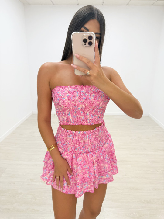 CONJUNTO BANDA ESTAMPADO ROSA