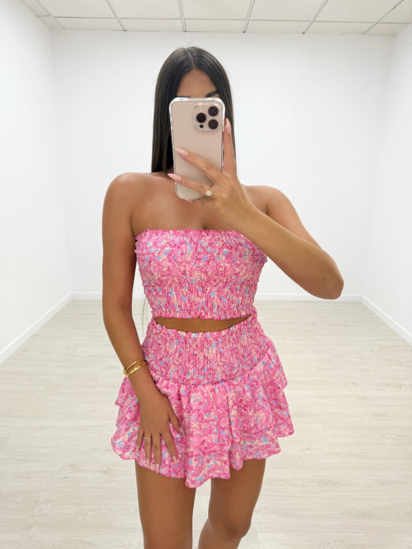 CONJUNTO BANDA ESTAMPADO ROSA