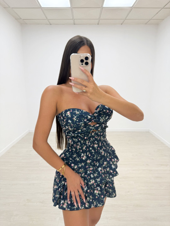 VESTIDO ESTAMPADO FLORES MARINO