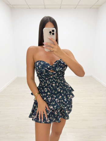 VESTIDO ESTAMPADO FLORES MARINO