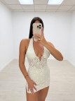 VESTIDO HALTER ENCAJE BEIGE