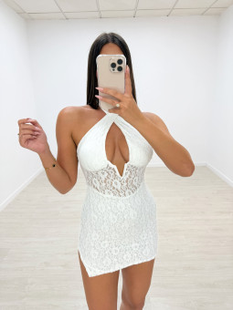 VESTIDO HALTER ENCAJE BLANCO