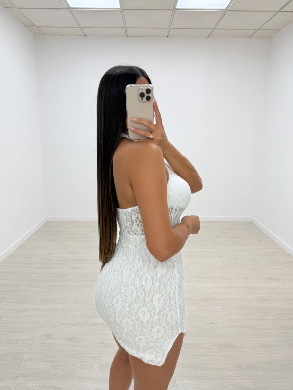 VESTIDO HALTER ENCAJE BLANCO