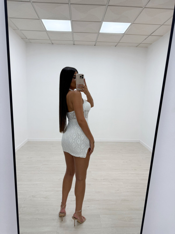 VESTIDO HALTER ENCAJE BLANCO