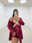 CONJUNTO BATA Y CAMISÓN SEDA ROJO CONJUNTO BATA Y CAMISÓN SEDA ROJO
