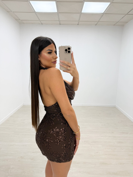 CONJUNTO LENTEJUELAS FLOR MARRÓN