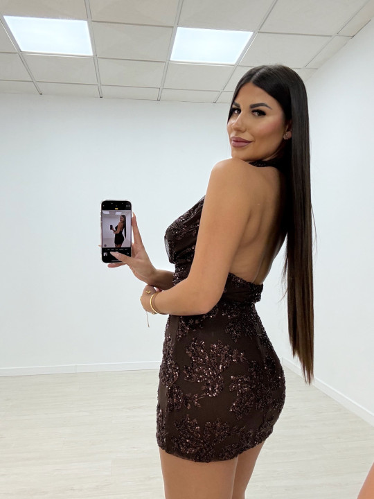 CONJUNTO LENTEJUELAS FLOR MARRÓN