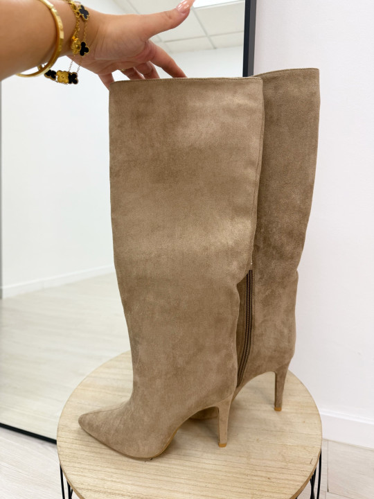 BOTAS TACÓN ANTE BEIGE BOTAS TACÓN ANTE BEIGE