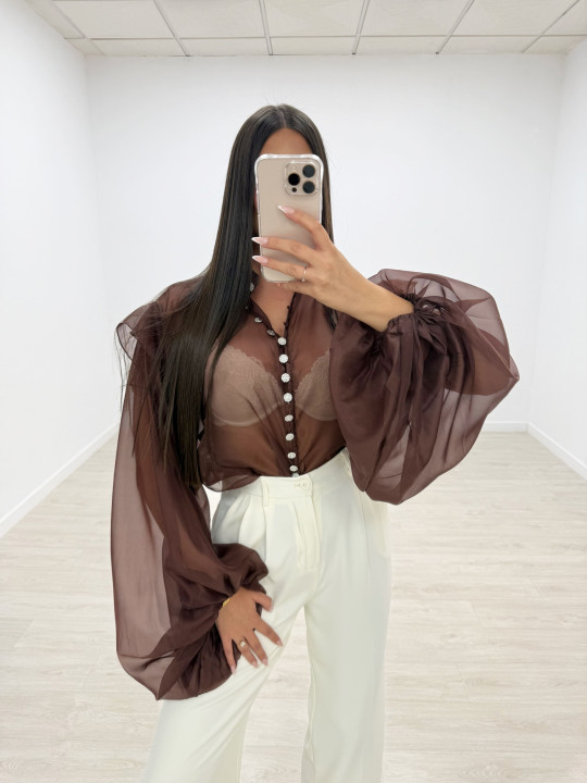 CAMISA ABULLONADA JOYA MARRÓN