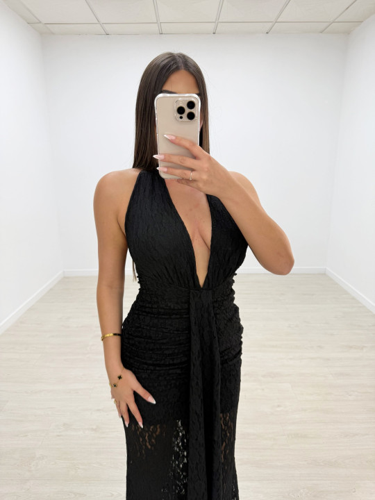 VESTIDO HALTER ENCAJE LARGO NEGRO VESTIDO HALTER ENCAJE LARGO NEGRO