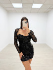 VESTIDO FLOR LENTEJUELAS MANGUITOS NEGRO VESTIDO FLOR LENTEJUELAS MANGUITOS NEGRO