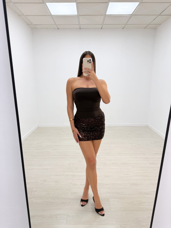 VESTIDO FALDA LENTEJUELA MARRÓN